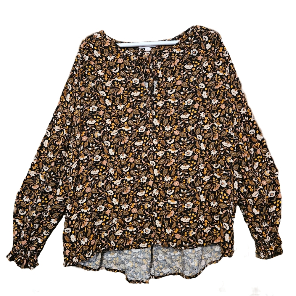 LIKE NEW Knox Fall Floral Peasant Shirt - Ruched Sleeve - Size XL